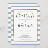 Elegant Dusty Blue Stripe Script Weddenschap Kaart (Voorkant / Achterkant)