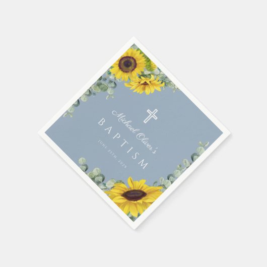 Elegant Dusty Blue Sunflower Religieus baptisme Servet (Hoek)