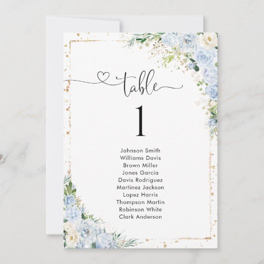 Elegant Dusty Blue Table Number Seating Chart (Voorkant)