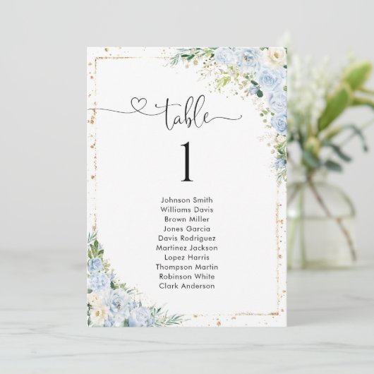 Elegant Dusty Blue Table Number Seating Chart (Staand voorkant)