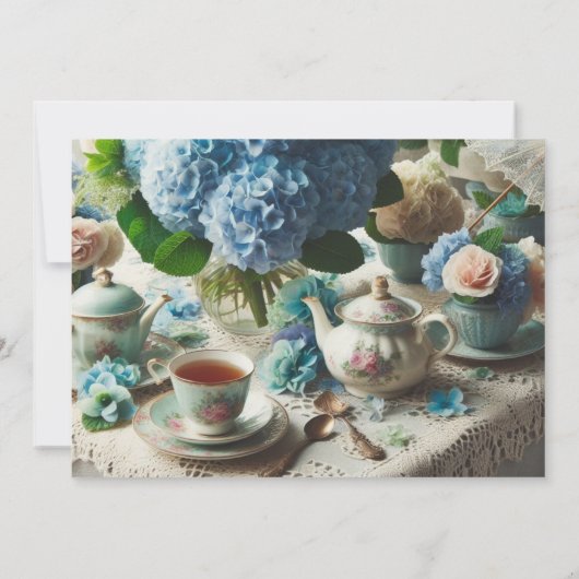 Elegant Dusty Blue Tea Party Kaart (Achterkant)