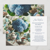 Elegant Dusty Blue Tea Party Kaart (Voorkant / Achterkant)