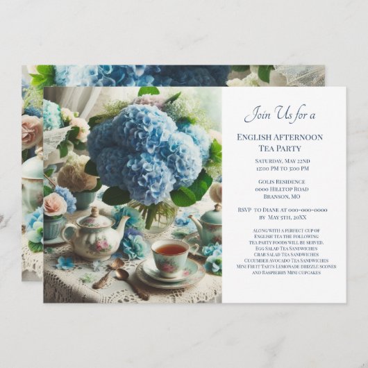 Elegant Dusty Blue Tea Party Kaart (Voorkant / Achterkant)