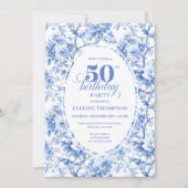 Elegant Dusty Blue Toile de Jouy 50th Birthday  Kaart (Voorkant)