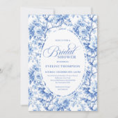 Elegant Dusty Blue Toile de Jouy Bridal Shower  Kaart (Voorkant)