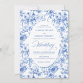 Elegant Dusty Blue Toile de Jouy Floral Wedding  Kaart (Voorkant)