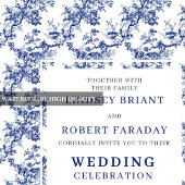Elegant Dusty Blue Toile Floral Wedding Invitation Kaart