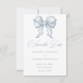 Elegant Dusty Blue Toile French Manor Photo Save The Date (Voorkant)