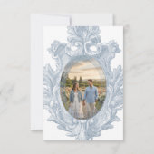 Elegant Dusty Blue Toile French Manor Photo Save The Date (Achterkant)