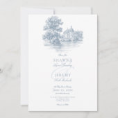Elegant Dusty Blue Toile French Manor Wedding Kaart (Voorkant)