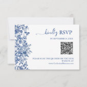 Elegant Dusty Blue Toile QR Code Wedding RSVP Kaartje (Voorkant)