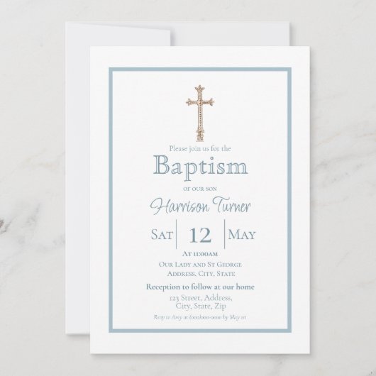 Elegant Dusty Blue | Uitnodiging voor de doop (Voorkant)