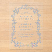 Elegant Dusty Blue Victorian Floral Frame Wedding Acryl Uitnodigingen (Voorkant)