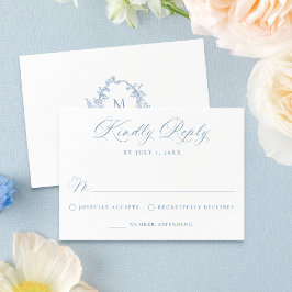 Elegant Dusty Blue Victorian Floral Wedding RSVP Kaartje