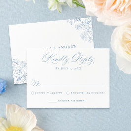 Elegant Dusty Blue Victorian Floral Wedding RSVP Kaartje