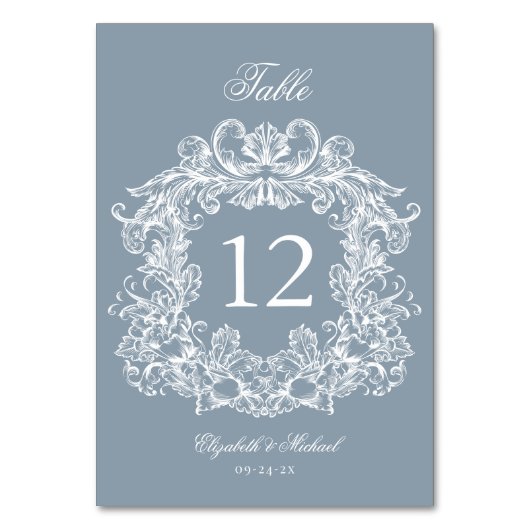 Elegant Dusty Blue Vintage Crest Wedding Kaart (Voorkant)