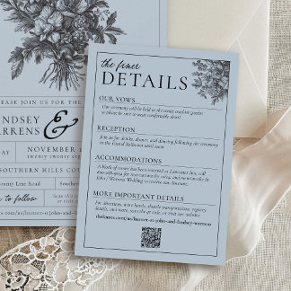 Elegant Dusty Blue Vintage Floral Wedding Details Informatiekaartje