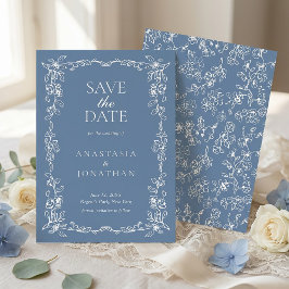 Elegant Dusty Blue Vintage Floral Wedding Save The Date