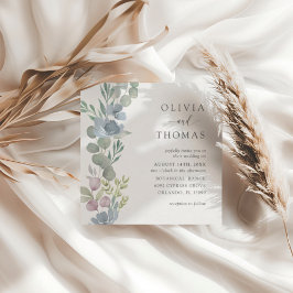 Elegant Dusty Blue Watercolor Floral Wedding Kaart