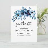Elegant Dusty Blue Watercolor Flower Bouquet Save The Date (Staand voorkant)