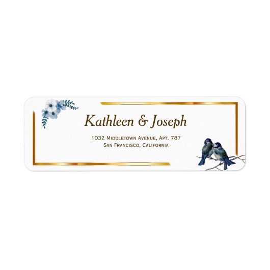 Elegant Dusty Blue Waterverf Blue Birds Wedding L Etiket (Voorkant)
