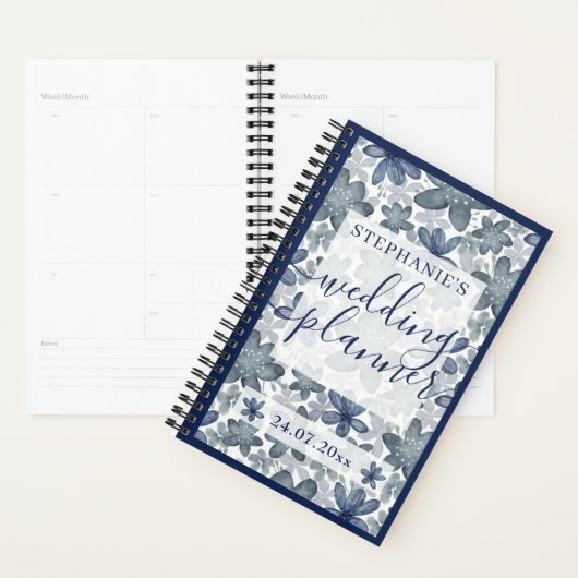 Elegant dusty blue waterverf bruiloft planner (Display)