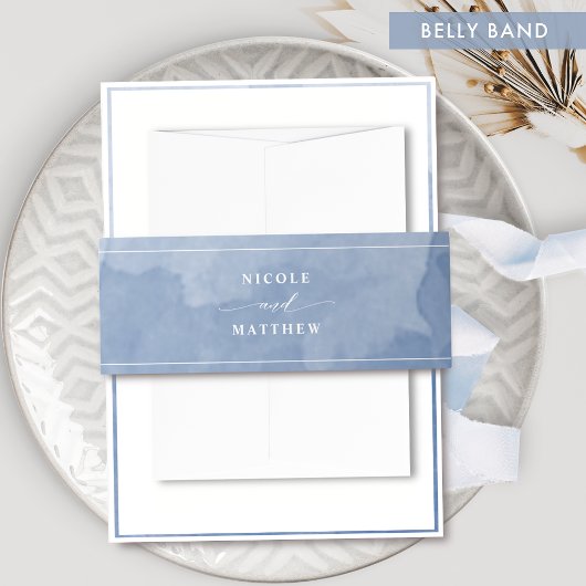 Elegant Dusty Blue Waterverf, bruiloft Uitnodigingen Wikkel