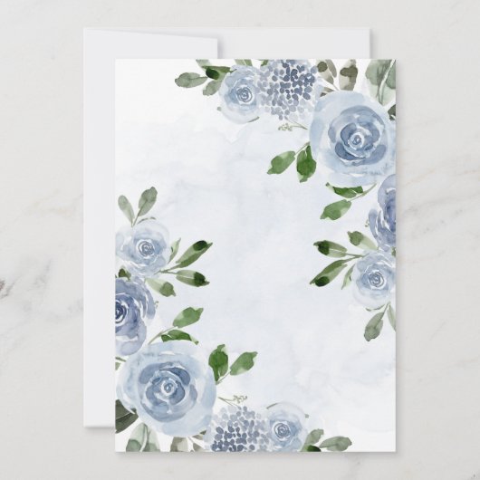 Elegant Dusty Blue Waterverf Floral Baptism Invit Kaart (Achterkant)