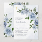 Elegant Dusty Blue Waterverf Floral Baptism Invit Kaart (Voorkant / Achterkant)