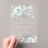 Elegant dusty blue waterverf floral bruiloft acryl uitnodigingen (Insitu (Draagbaar))
