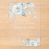 Elegant dusty blue waterverf floral bruiloft acryl uitnodigingen (Voorkant)