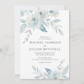 Elegant dusty blue waterverf floral bruiloft kaart (Voorkant)