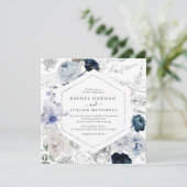 Elegant dusty blue waterverf floral bruiloft kaart (Staand voorkant)