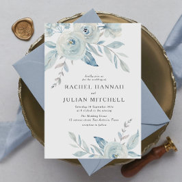 Elegant dusty blue waterverf floral bruiloft kaart
