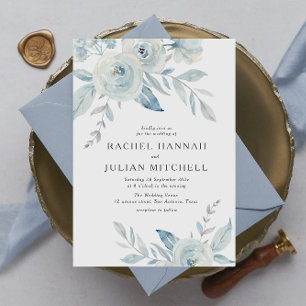 Elegant dusty blue waterverf floral bruiloft kaart