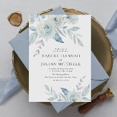 Elegant dusty blue waterverf floral bruiloft kaart