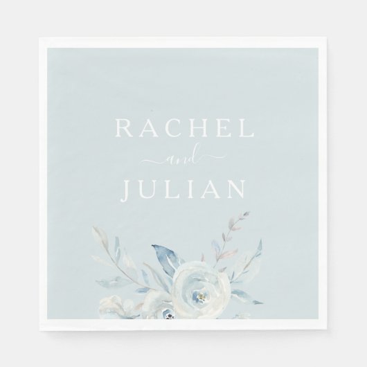 elegant dusty blue waterverf floral bruiloft servet (Voorkant)