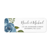 Elegant Dusty Blue Waterverf Floral Etiket (Voorkant)