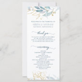 Elegant Dusty Blue Waterverf Floral Gold Wedding (Voorkant)