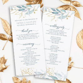 Elegant Dusty Blue Waterverf Floral Gold Wedding