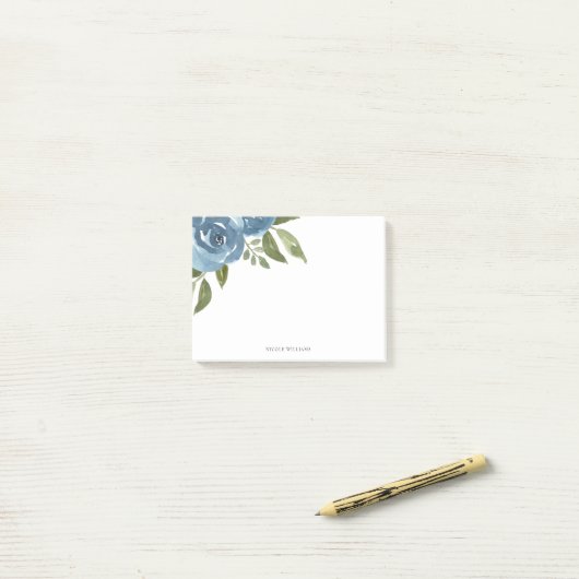Elegant Dusty Blue Waterverf Floral Post-it® Notes (Op bureau)
