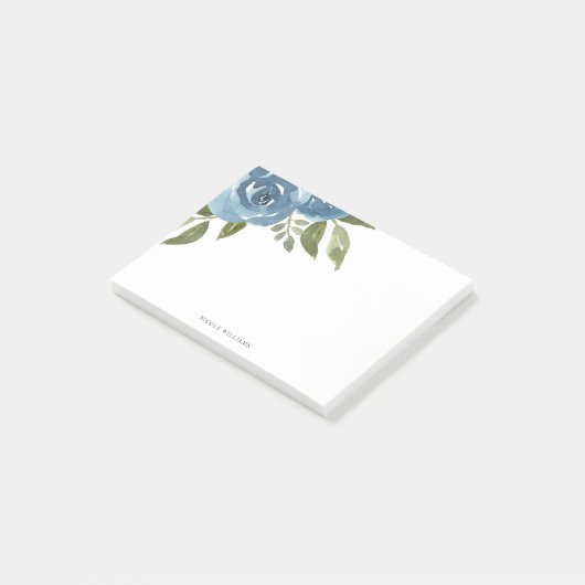 Elegant Dusty Blue Waterverf Floral Post-it® Notes (Schuin)