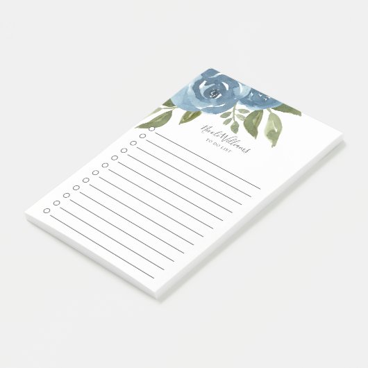 Elegant Dusty Blue Waterverf Floral To-Do lijst Post-it® Notes (Schuin)