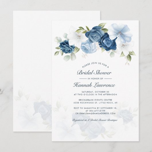 Elegant Dusty Blue Waterverf Floral Vrijgezellenfe Kaart (Voorkant / Achterkant)