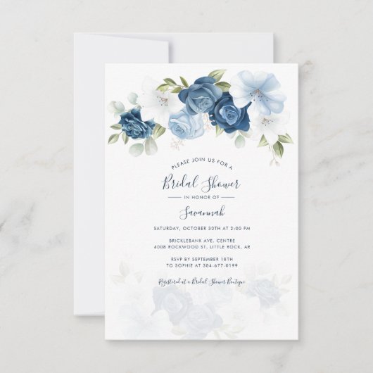 Elegant Dusty Blue Waterverf Floral Vrijgezellenfe Kaart (Voorkant)