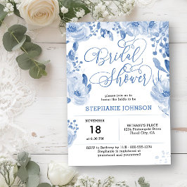 Elegant Dusty Blue Waterverf Floral Vrijgezellenfe Kaart