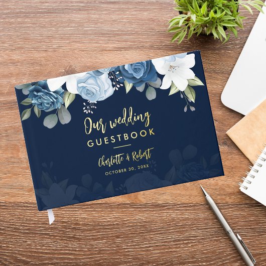 Elegant Dusty Blue Waterverf Floral Wedding Gastenboek
