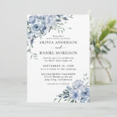 Elegant Dusty Blue Waterverf Floral Wedding Kaart (Staand voorkant)