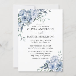 Elegant Dusty Blue Waterverf Floral Wedding Kaart