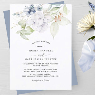 Elegant Dusty Blue Waterverf Floral Wedding Kaart